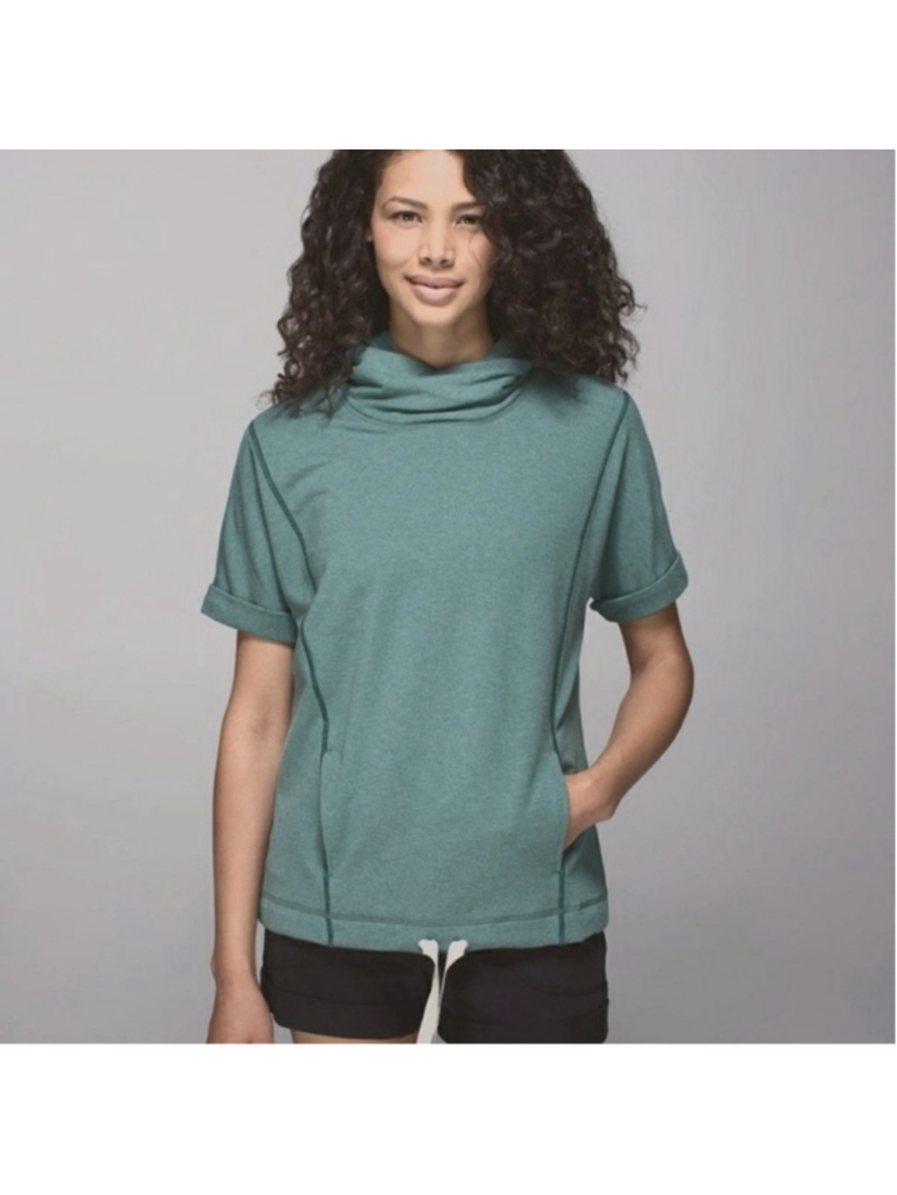 Lululemon Serenity Hoodie short sleeve jersey green cinch sz 4